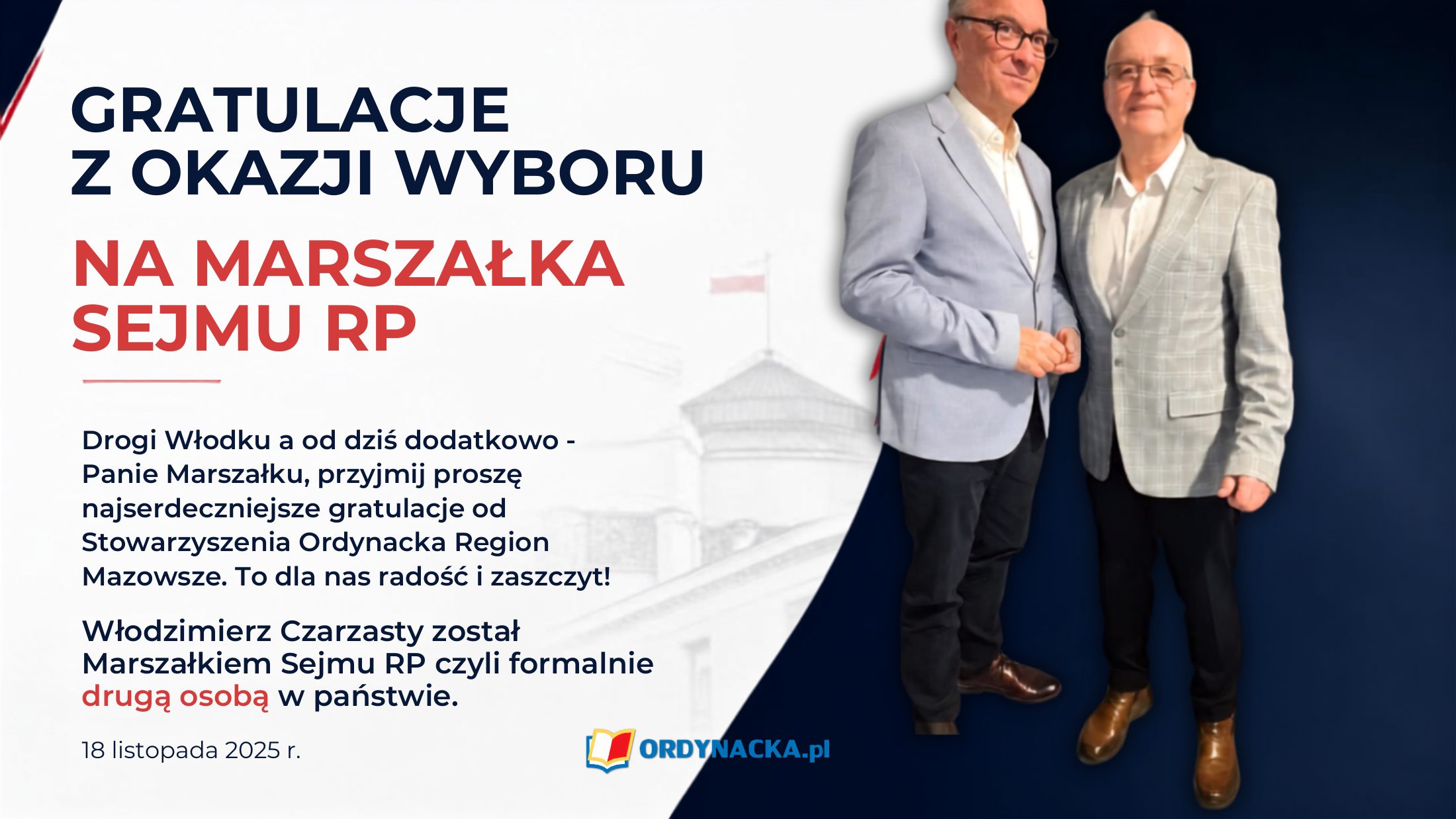 Pierwsza strona prezentacji: Wizyta i gratulacje – Marszałek Sejmu Czarzasty